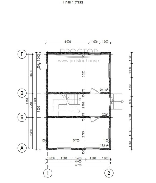 Каркасный дом 6х9 проект 1 этаж-Простор